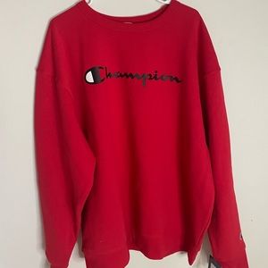 Champion red pullover. 2XL, good oversized hoodie! NEVER worn and still has tags